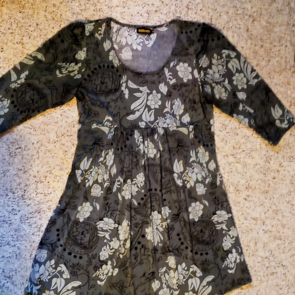 Reborn Dress Women's Size XL Black Gray Floral 3/4 Sleeve Scoop Neck Like New - Picture 11 of 16